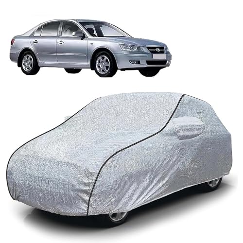Image of Sulfar 100% Waterproof Car Body Cover Compatible with Mirror for Hyundai Sonata Embera (Triple Stitched, Full Bottom Elastic, Magic Silver with Black Piping)