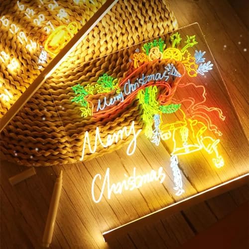 11.8"X7.9" LED Note Board with Colors, 7 Colors Acrylic Message Board with Light, LED Drawing Board Gifts for Kids, Dry Erase Board with Adjustable Stand for Office School Home Decor