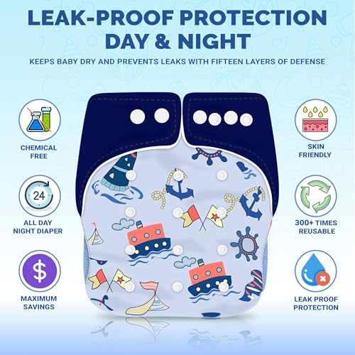 Image of Ambaby Leakage-Proof Cloth Diaper for Babies 0 to 3 Years - 2 High Absorbent Inserts and 2 Reusable & Washable Baby Cloth Diapers - Adjustable Fit (5-17 kg)