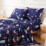 CIMVI Twin Sheets Set for Boys Space Rocket Universe Bed Sheets for Kids 3 Pieces Soft Microfiber Bed Sets with Deep Pocket Cartoon Bedding for Children Kids (Space, Twin)
