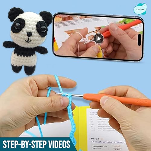 Image of LitVibes DIY Crochet Kits Beginners Art & Craft Set Crochet Needles, Tools & Accessories, with Step-by-Step Tutorial Video, DIY Birthday Return Gift Easy to Learn Knitting Activity - Panda Design