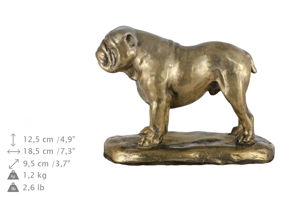 Art-Dog Custom Dog Sitzender Hund Statue Gedenkurne - Handgefertigte Kaltguss-Bronze auf Birkensockel - Urne für die Asche - 29cmx21cmx38cm - Neues Modell der Englischen Bulldogge