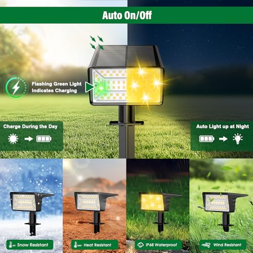 LAMKEEP Solar Spot Lights Outdoor with 60 LED & Auto On/Off, 6 Pack Solar Lights Outdoor Waterproof IP68 with 3 Lighting Modes, 2-in-1 Solars Landscape Light for Outside, Garden, Yard(Warm White) by LAMKEEP - Image 4