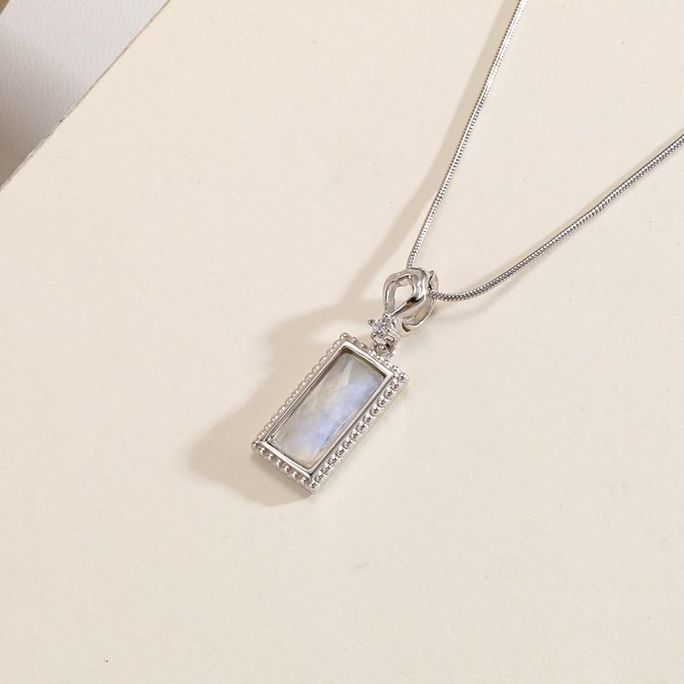 Natural Stone Rectangular Pendant Necklace,Crystal Healing Stone Birthstone Jewelry gifts for Women - Image 2