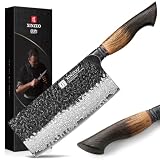 XINZUO 7.3 Inch Vegetable Cleaver Knife,10Cr15Comov Steel Core Forged Damascus Steel,Sharp Slicing Knife For Home Kitchen And Restaurant,Ergonomic White Oak + Red G10 Gasket Handle