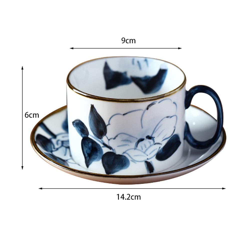 Kubek do kawy - ceramiczny zestaw filiżanek do kawy i spodków, 200 ml niebiesko-białe porcelanowe kubki do latte kubki do cappuccino z uchwytem filiżanka do herbaty para