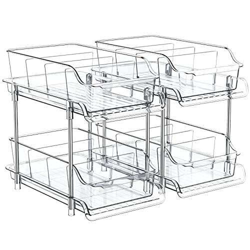Image of Bathroom Storage Organizer with Dividers, 2 Tier Multi-Purpose Kitchen Under Sink Organizers and Storage Slide-Out, Closet Organization, Kitchen Pantry Cabinet Medicine Bins