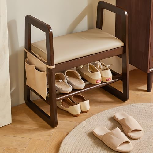 Banco de zapatos con almacenamiento y cojín, organizador que ahorra espacio para pasillo, sala de estar, dormitorio