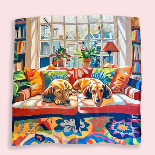 100% Silk Square Scarf - Dachshund 27x27"/70x70cm, Mulberry Twill Silk Bandana with Hand-rolled Edges, Fauvism Style Art, Gift for her & him2