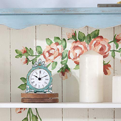 Nikky Home Vintage Pewter Quartz Mini Table Clock With Crystal Shining Rhinestone, 2.87 X 1.37 X 3.87 Inches, Aqua #TOP3