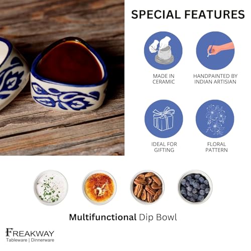 Image of Handpainted Moroccan /Umrao Pattern Ceramic Dip Bowl /Chutney Bowl /Pickle Bowl /Sauce Bowl /Small Katori Set in Round Shape (40 ML, Small, Set of 2)