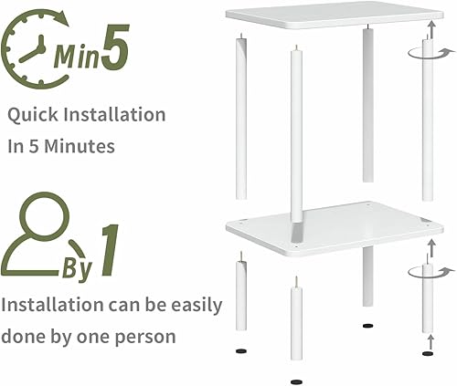 Miniatura 4 de Apicizon Mesa auxiliar de 2 niveles, mesa auxiliar pequeña con patas de madera maciza, mesita de noche bohemia con estante de almacenamiento, mesita