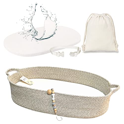 Image of Baby Changing Basket - Thick Foam Pad with Wipeable Water-Resistant Pad Cover, Security Strap, Moses Basket Changing Table Topper Changing Pad