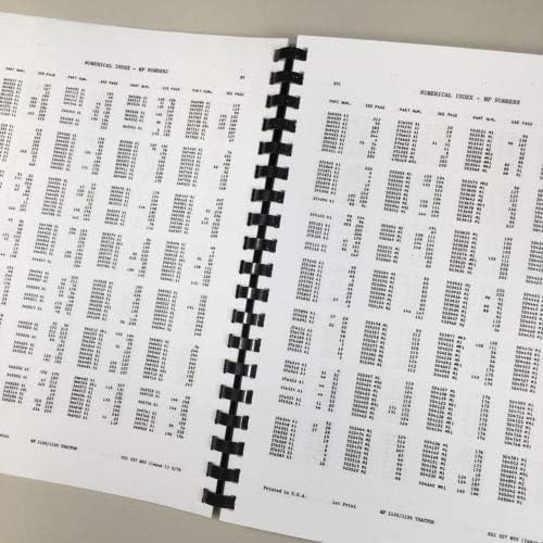 Page showing the Numerical Index for part numbers