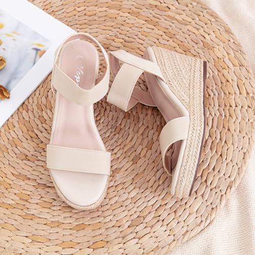 Vepose Women's Nude Wedge Sandals Platform Espadrilles Open Toe Ankle Strap Comfortable Dressy Summer Shoes for Daily Travel Casual 881 Size 8 (CJY881 Nude 08) by Vepose - Used condition - Image 7