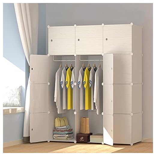 PREMAG Patrón de Madera Armari portátil para Colgar la Ropa, ropero Combinado, Armario Modular para Ahorrar Espacio, Ideal Organizador de Almacenamiento Cubo para Libros, Juguetes, Toallas (12-Cube)