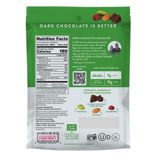 Jojo's Dark Chocolate Bites Made With Hemp, Plant Based Protein, Low Sugar, Low Carb, Vegan, Paleo & Keto Friendly, Healthy Snack, Original, 3.9Oz Bag (4 Count) #TOP6