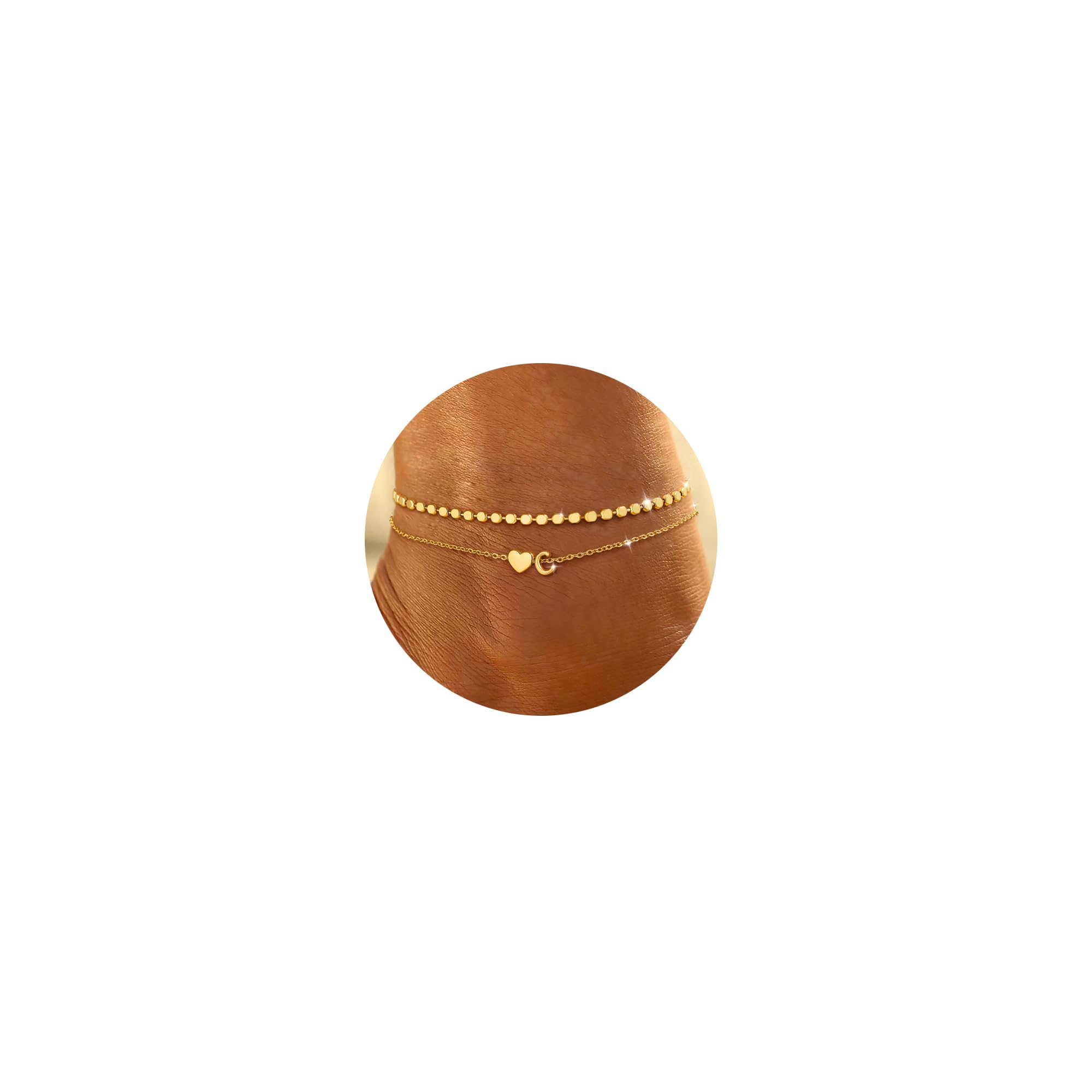 Honsny Gold Initial Ankle Bracelets for Women Heart Anklets Non Tarnish