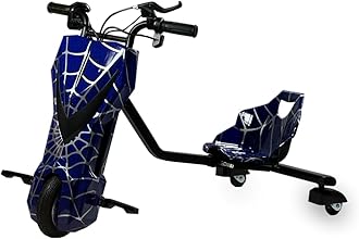 36V Electric Drift Trike for Kids | 8" Front Motorized Wheel & PU Rear Wheels with LED Lights | Variable Speed Ride-On | Suitable for Ages 8-14 | Unique Stylish Designs (Blue Spider)