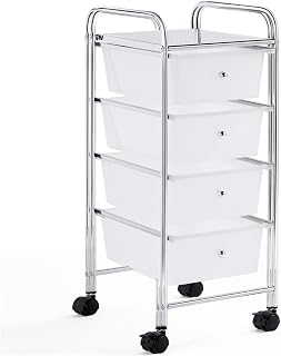 Yaheetech Küchewagen Rollwagen inkl. 4 Schubladen Allzweckwagen Küchen Organizer Servierwagen Trolley für Küche Bad Büro Schlafzimmer mit Rollen und Griffe Weiß