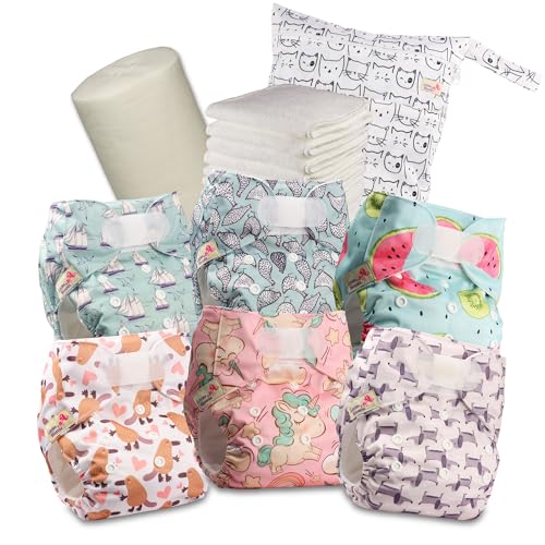 Littles Bloomz Pañales Reutilizables Pañales De Tela Tipo Bolsillo Con Cierre De Gancho Y Bucle En La Cintura, 6 Pañales 6 Insertos De Microfibra, Forros De Bambú Y Bolsa Impermeable, 616vm6