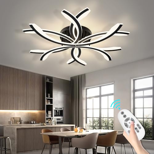 SEABLE Modern LED Flush Mount Ceiling Light - 12 Lights Dimmable Close-to-Ceiling Fixture with Remote Control, 144W 3000K-6500K Adjustable Color Temperature (Black)