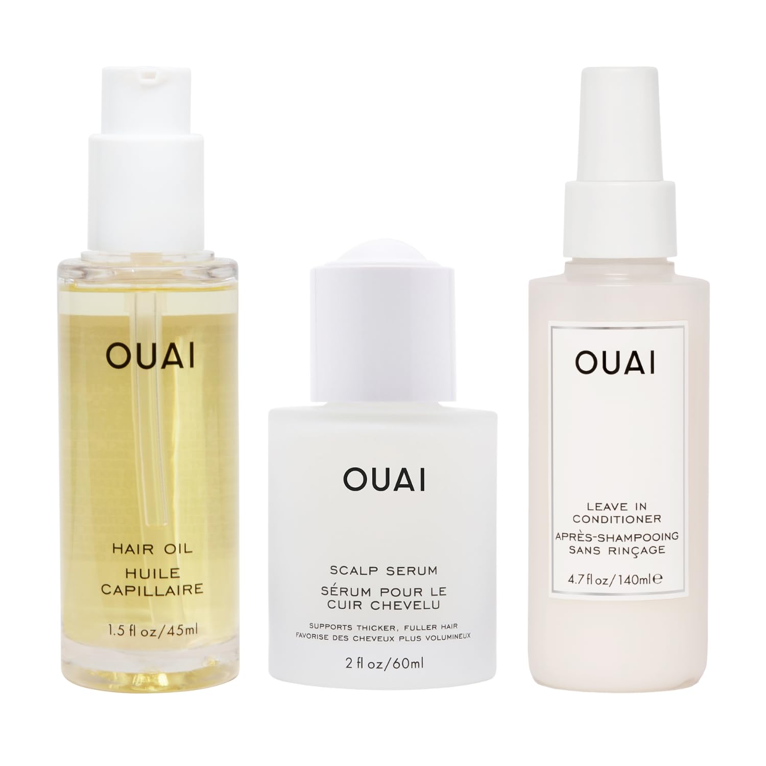 OUAI Scalp & Hair Styling Bundle Includes Scalp Serum, Hair Oil, LeaveIn