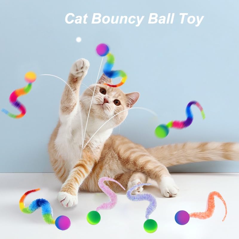 Miniatura 2 de Pelota hinchable con cola para gatos, paquete de 10, juguetes de gusano mullido para gatos, juguete de bola inflable para gatos de interior (10