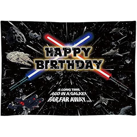 Seasonwood 8x6ft Fabric Star Themed Birthday Party Backdrop for Boys Kids No Wrinkles Galaxy Universe Wars Photography Background Baby Shower Decorations Cake Table Banner Photo Booth Props Supplies Cover