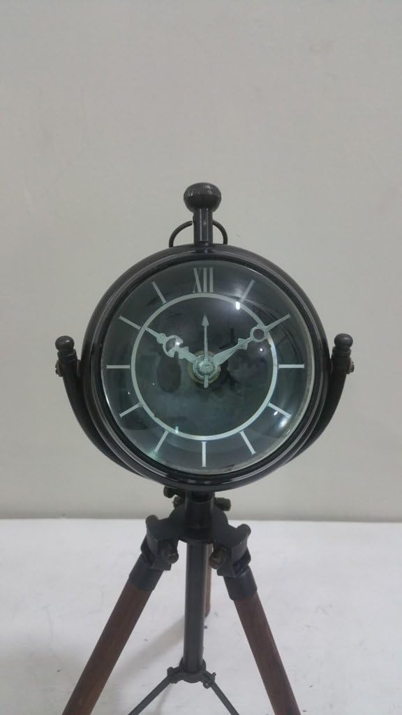 THOR INSTRUMENTS Nautical Maritime ~ Black Finish Clock with Tripod Desktop ~ Table Clock Decor Rustic Vintage Home Decor Gifts