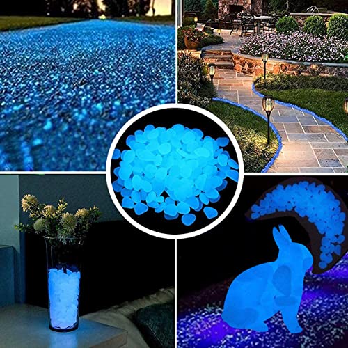 Stymx 520 PCS Glow Stone, Glow in Dark Gardon Pebbles Luminous Rocks for Walkways Yard Aquarium Fish Tank Decoration Powered by Light and Solar Glow Stones (Blue) - Thumbnail 3