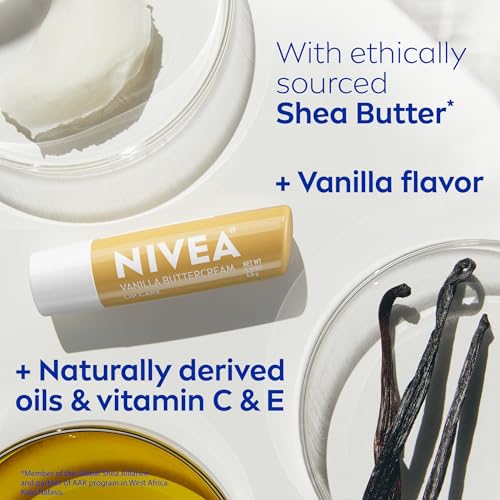 Image of NIVEA Vanilla Buttercream Lip Care, Lip Balm with Shea Butter, 4 x 0.17 OZ