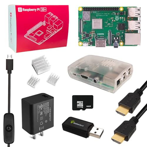 MakerSpot, Raspberry Pi 3 B+ Model B Plus Starter Kit by MakerSpot with 5v3a UL Listed Charger HDMI Cable Heat Sink & 16GB MicroSD Card