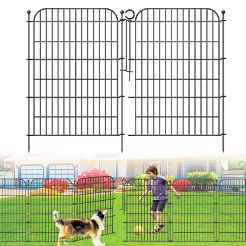 5 Panels No Dig Decorative Garden Fence with Gate for Yard, Total 11.8 ft(L) X 40 in(H) Animal Barrier Fencing for Dog, Patio Rustproof Metal Wire Panel Border, Temporary Tall Fence with Ground Stakes