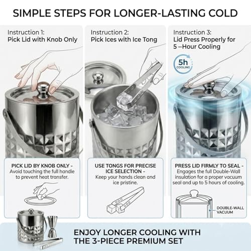 Image of FINALITY Stainless Steel Double Walled Insulated Ice Bucket (SILVER POLISH HONEYCOMB)