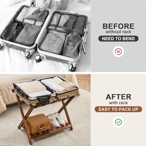 oakvivo Fully Assembled Walnut Luggage Racks Set of 2, Bamboo Luggage Rack Stand for Guest Room, 5 Nylon Straps, 26.77" Folding Suitcase Stand with Storage Shelf for Bedroom Hotel, Holds up to 165 Lbs by oakvivo - Image 7
