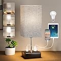 WIHTU 3 Color Temperature Bedside Lamp with USB C and USB A Ports Grey Table Lamps for Bedroom Nightstand Small Lamps Bed Lamp Desk Lamps by Pull Chain (Bulb Included)