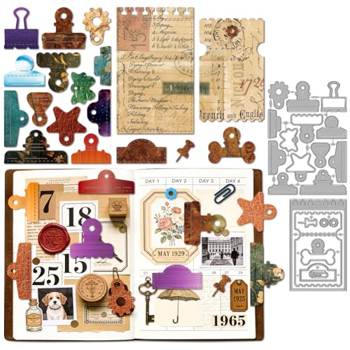 MAYJOYDIY Binder Clips Metal Die Cuts Vintage Tickets Paper Clip Cutting Dies Binding Clamp Embossing Template Carbon Steel Cutting Stencils for Card Making Scrapbooking Album Gift Decoration