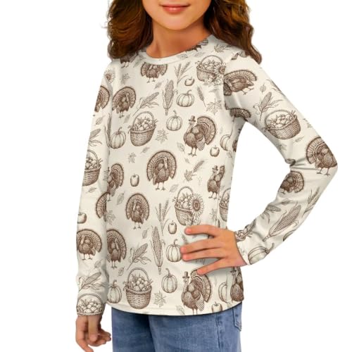 Image of Girls Long Sleeve Shirts Casual Crewneck Soft T-shirts for Girls 3-16 Years Old