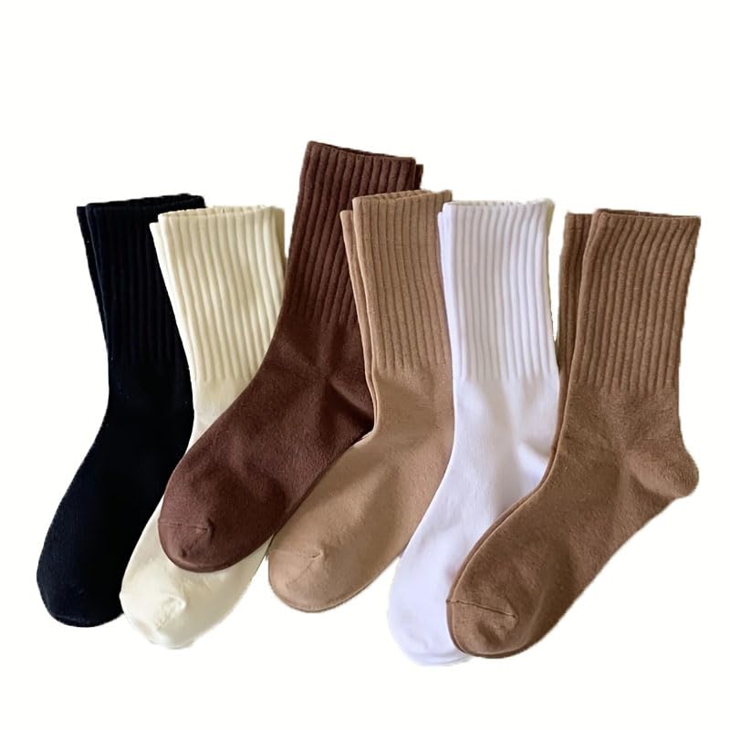 Long Socks for Men and Women, Simple Solid Color, Suitable for Casual Sports (6 Pairs)