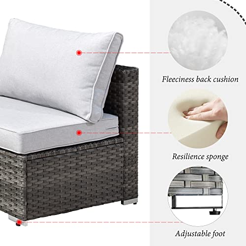 HOOOWOOO Patio Outdoor Sectional Furniture Sofa Set,7 Piece U Shaped Corner Wicker Rattan Couch Set,Rustic 6 Persons Summer Patio Conversation Set for Outside Porch Deck Garden(Light Gray)