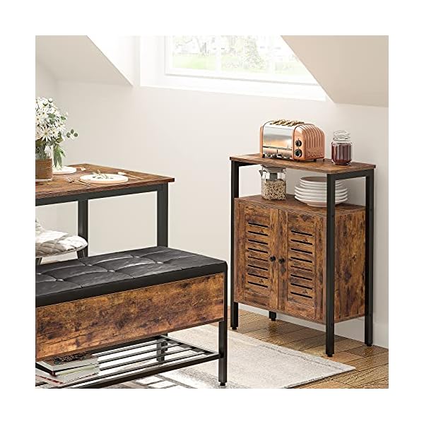 HOOBRO Storage Cabinet, Floor Standing Cabinet with Door and Adjustable Shelf, Kitchen Storage Cupboard, Small Sideboard, for Kitchen, Living Room, Bedroom, Industrial, Rustic Brown EBF23CW01 - Image 8