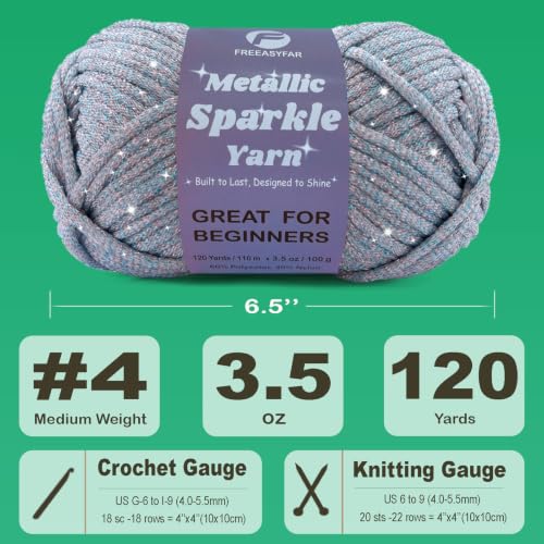 Image of Metallic Sparkle Yarn for Crochet and Knitting with Easy-to-See Stitches, Worsted Weight Medium #4, Beginners Yarn for Amigurumi, Bags, Handmade Gifts, Home Decor (Marble, 1 Pack)