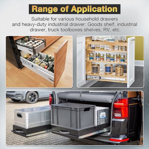 YENUO Heavy Duty Drawer Slides Full Extension Side Mount 12 14 16 18 20 22 24 26 28 30 32 34 36 40 Inch Metal Rails Track Guide Glides Runners 150lbs 1 Pair (Without Lock, 12 inch) - Image 6