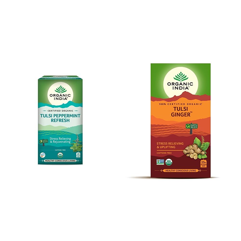 ORGANIC INDIA Tulsi Peppermint Refresh 25 Tea Bags | Stress