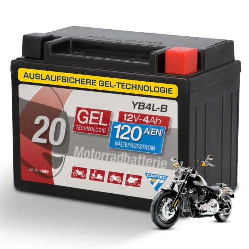 Batería de motocicleta Cartec YB4L-B 4Ah 56A Batería de tecnología de gel Calidad OEM Almacenamiento a prueba de ciclos Sin mantenimiento