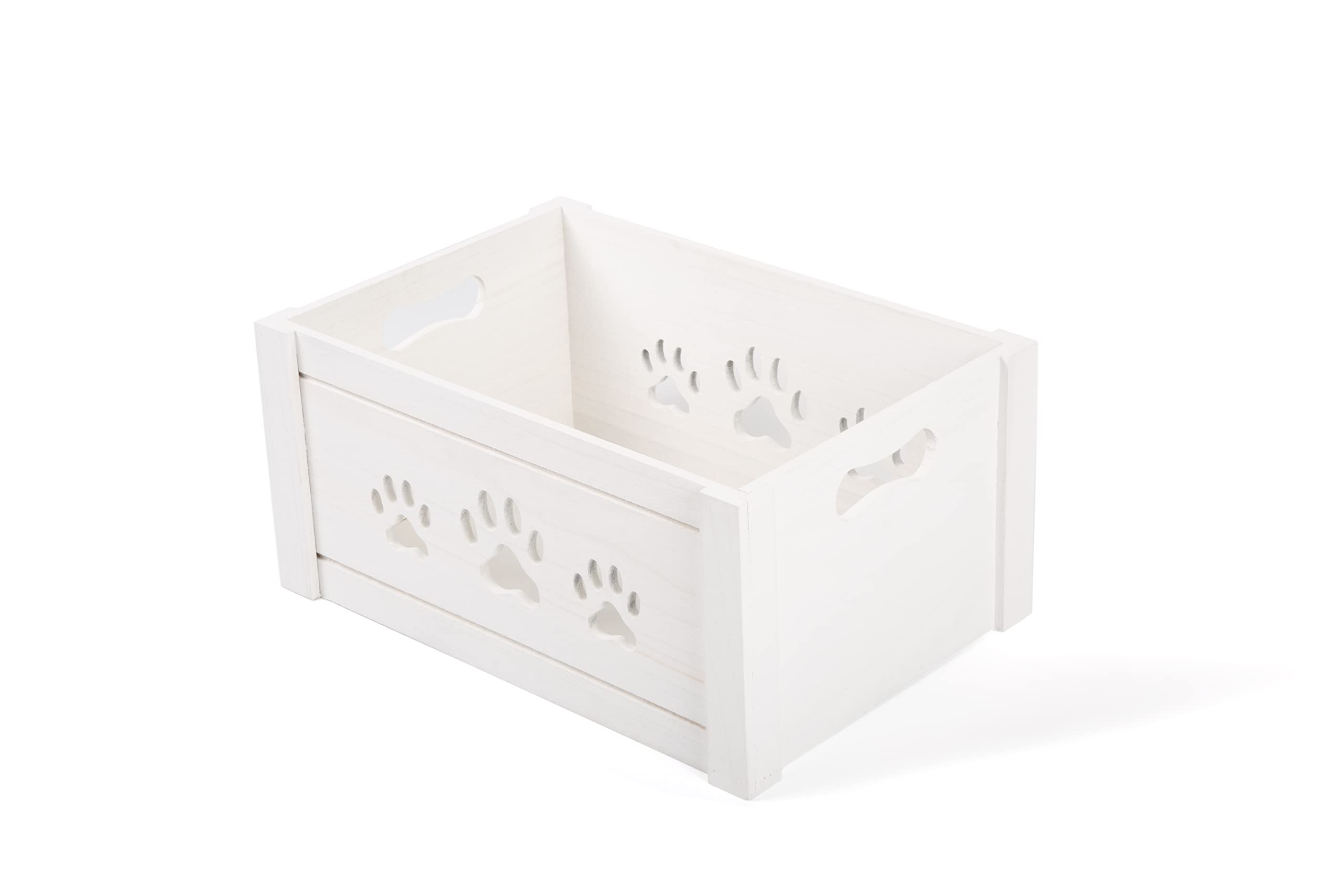 green leaves Medium White Wooden Dog Toy Box, Paw Cutout Crate Gift Hamper