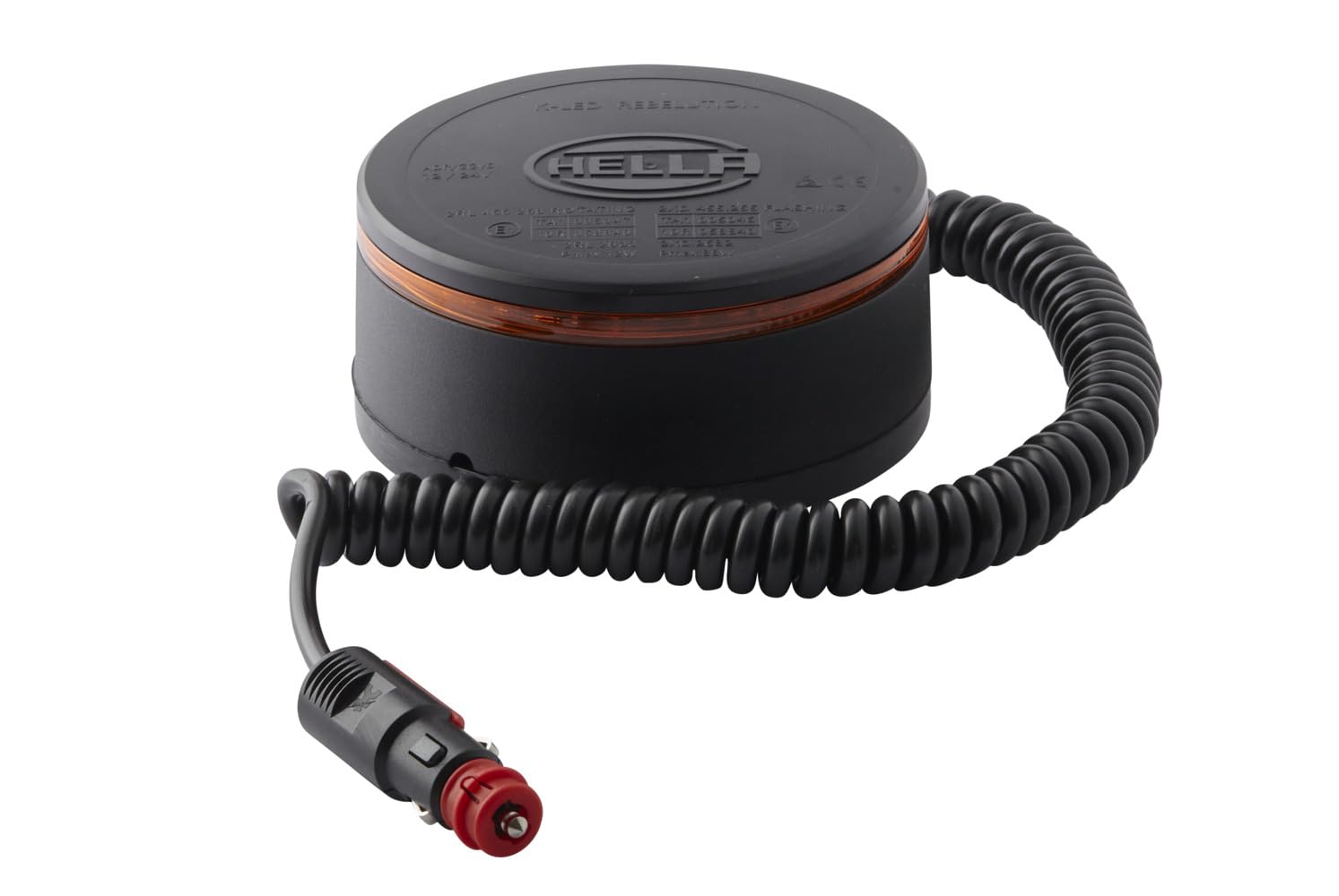 HELLA 2RL 455 256-021 LED-Rotating Beacon - K-LED Rebelution - 12/24V - Amber - Magnet Mount - Cable: 600mm - Plug: DIN ISO 4165