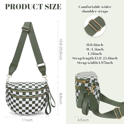 Image of WOOMADA Checkered Crossbody Bag Bum Bag for Women, Fanny Pack Checkered Purse, Belt Bag with Shoulder Strap(Army Green Checkerboard)