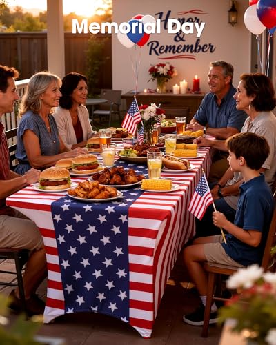 Image of Pureegg 4th of July USA 250th Anniversary Spandex Tablecloth 6ft - 2 Pack, Patriotic American Flag Fitted Stretch Table Cover for 6 ft Rectangle Table, Tablecloth for Independence Day Party